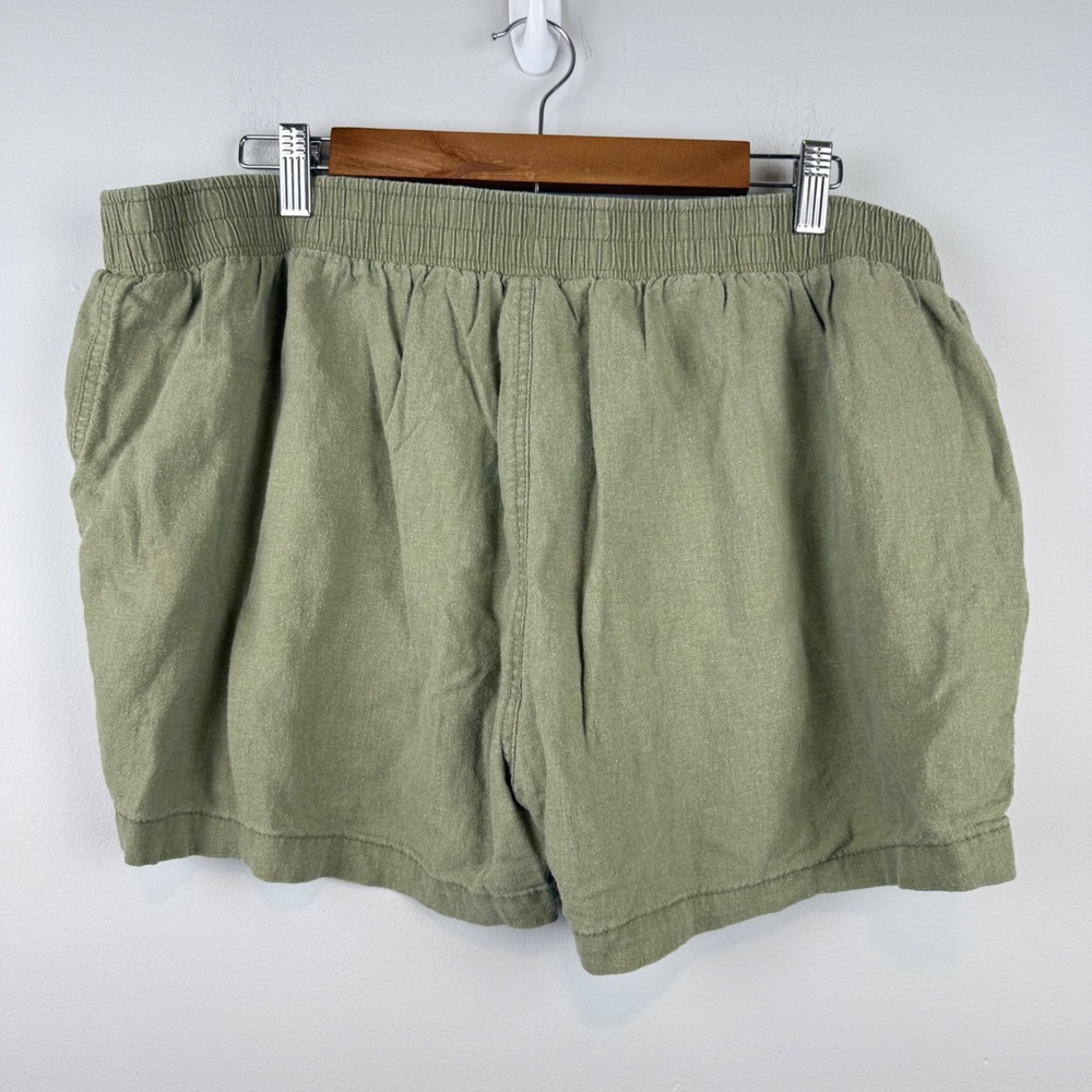 Old Navy Womens Linen‎ Blend Shorts XL Olive Elastic Waist Casual Relaxed Earthy